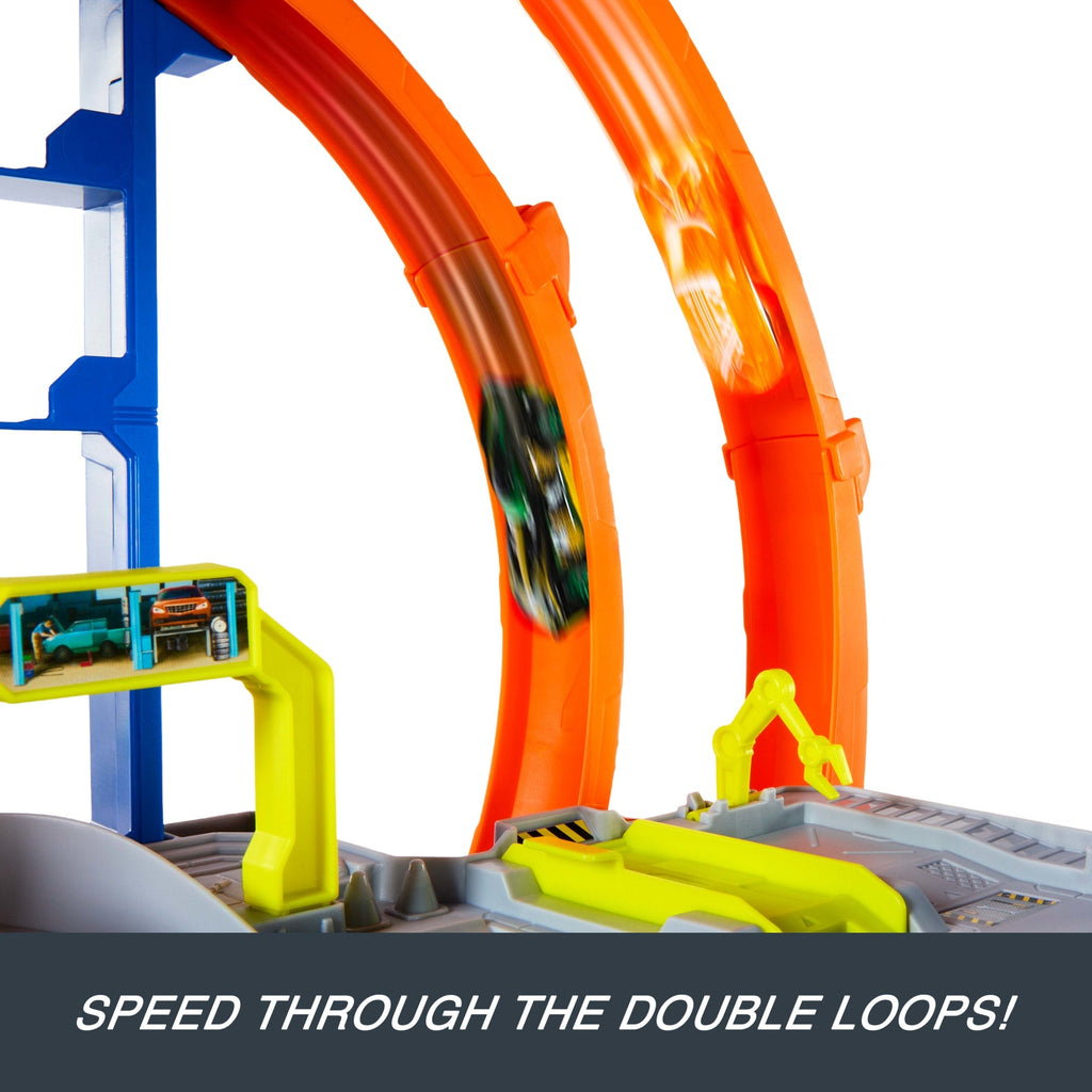 Hot Wheels MEGA Loop Garage Playset With 1 Die-Cast Toy Car & 1 Toy Helicopter in 1:64 Scale