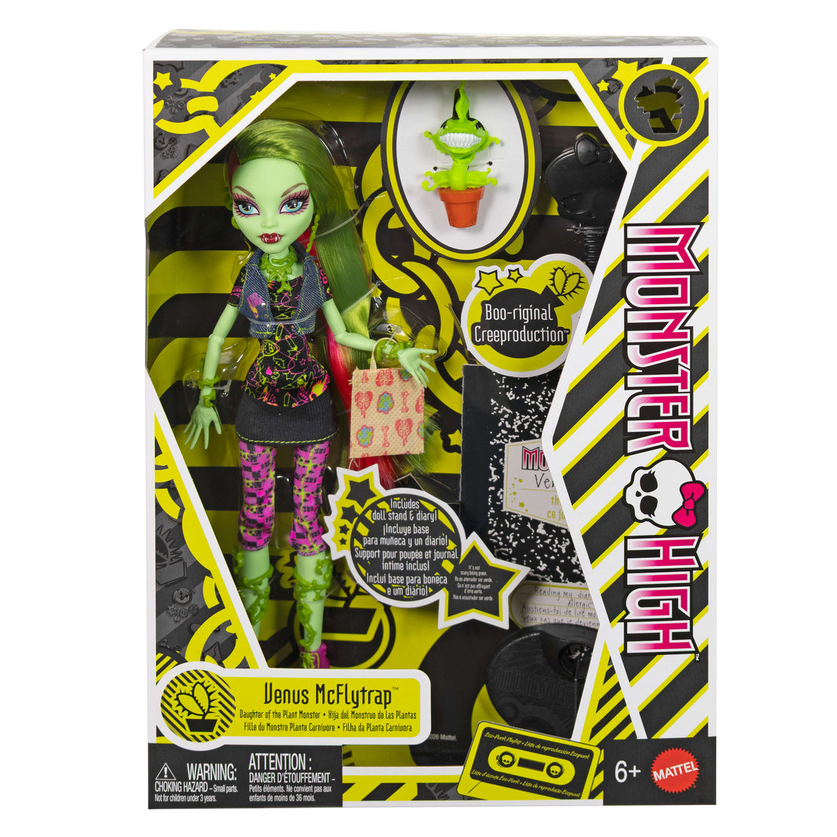 Monster High Boo-Riginal Creeproduction Venus Mcflytrap Doll With Diary, Doll Stand And Pet