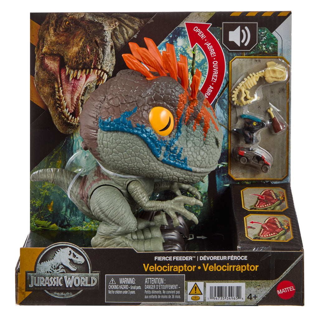 Jurassic World Fierce Feeder Velociraptor Dinosaur With Swallow And Spit Interactive Feature