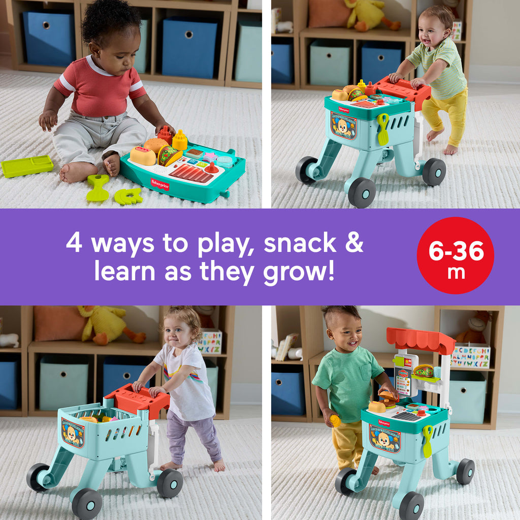 Fisher-Price Laugh & Learn 4-In-1 Snack Cart Walker Baby & Toddler Learning Toy With 14 Play Pieces