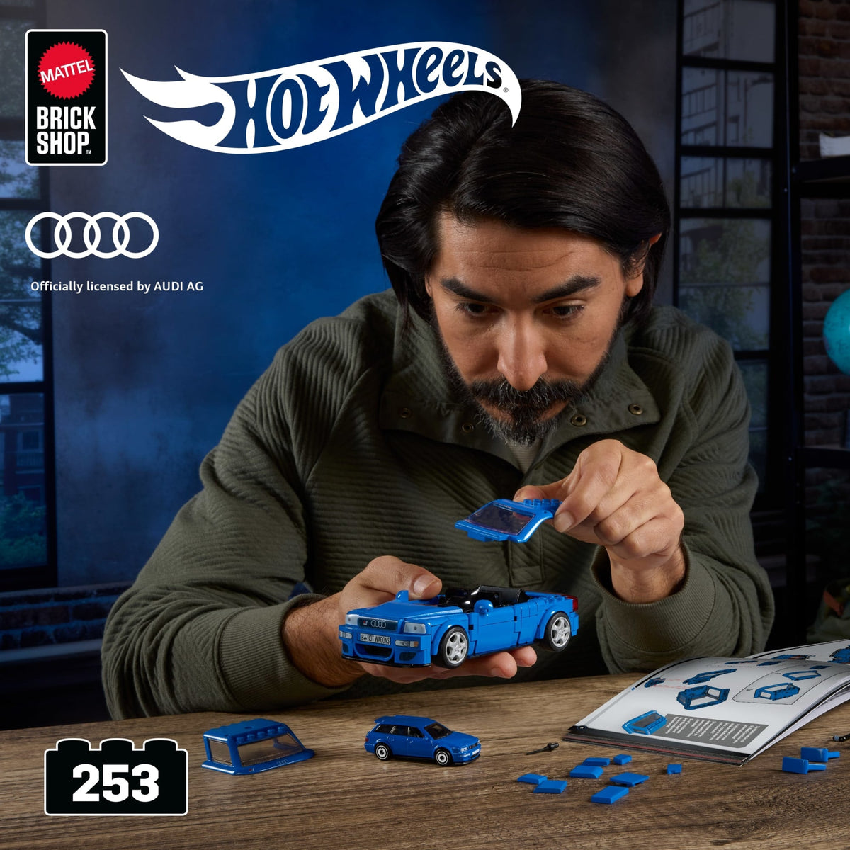 Mattel Brick Shop Hot Wheels Audi Avant RS2 Building Toy Kit (253 Pieces), For Collectors