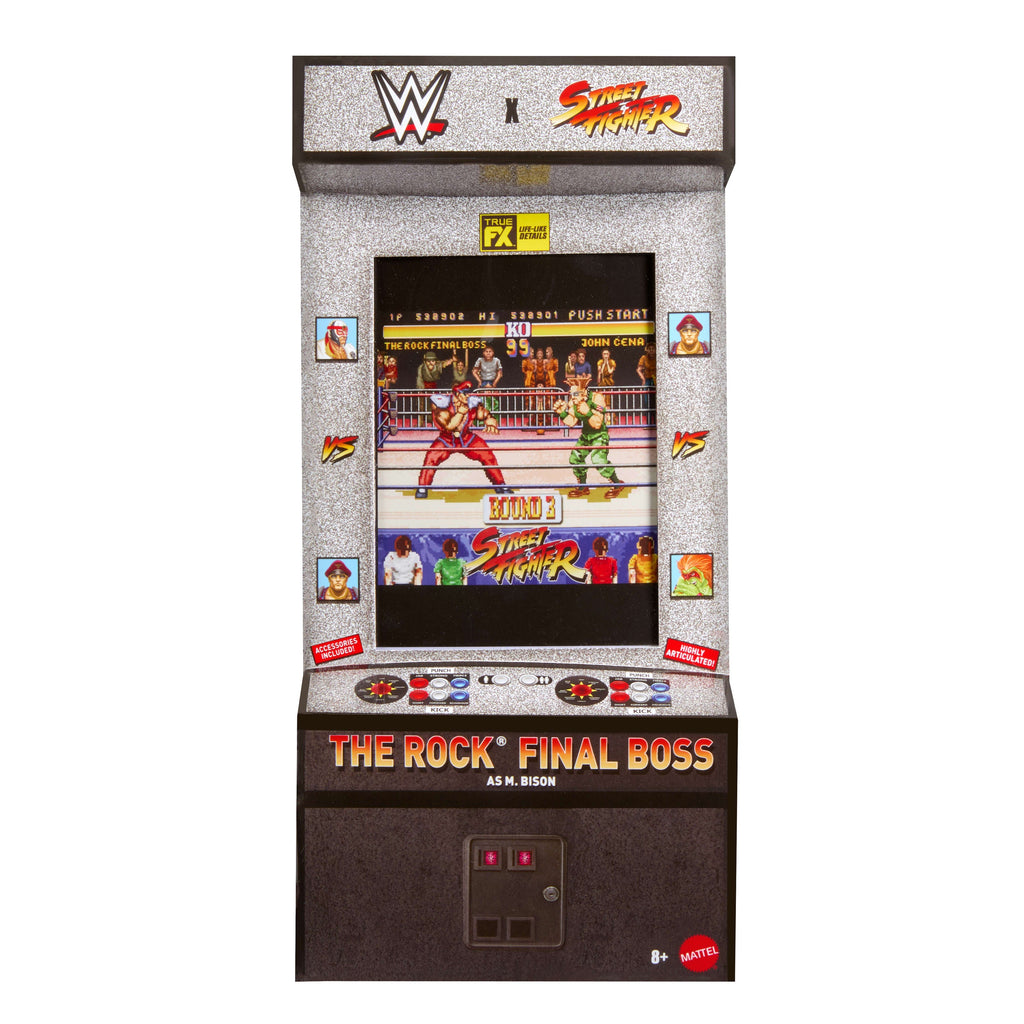 WWE X Street Fighter The Rock Final Boss Action Figure & Accessories, 6-inch Collectible M. Bison Mashup Set