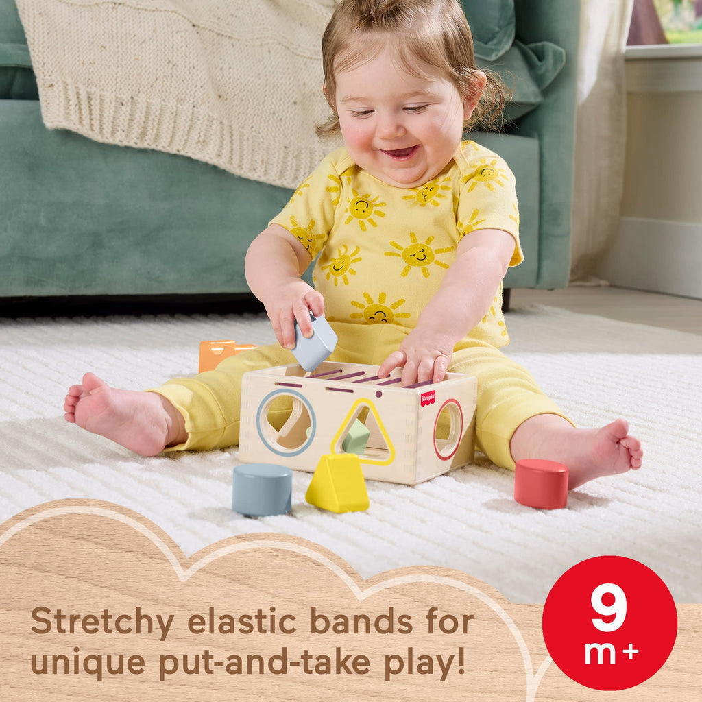 Fisher-Price Wood Flexi Shape Sorter, 7-Piece Wooden Baby & Toddler Activity Toy