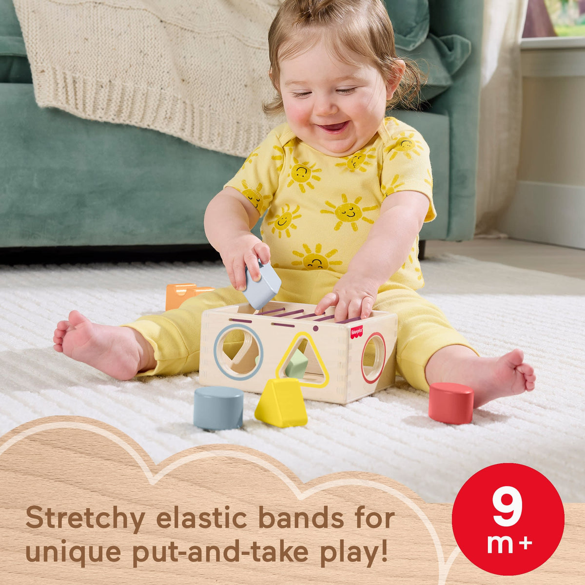 Fisher-Price Wood Flexi Shape Sorter, 7-Piece Wooden Baby & Toddler Activity Toy