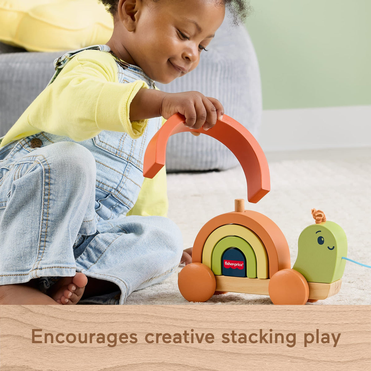 Fisher-Price Tiny Garden Wooden Pull-Along Stacking Snail Toddler Toy, 6 Wood Pieces
