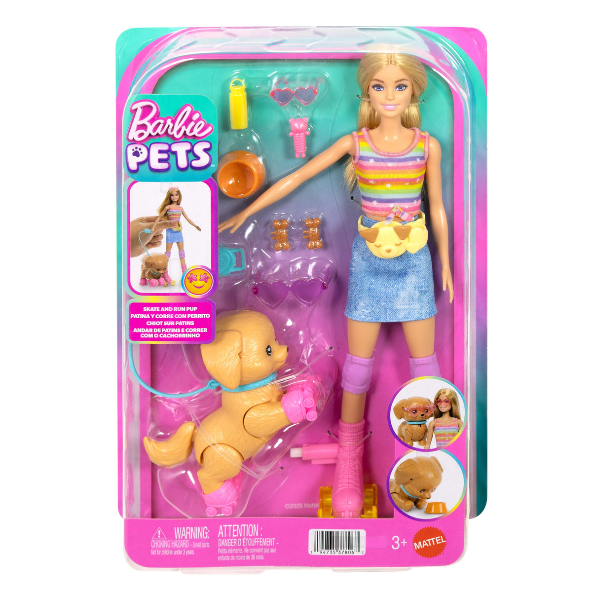 Barbie Pets Skate And Run Pup Blonde Doll With Puppy, Skates, And Accessories