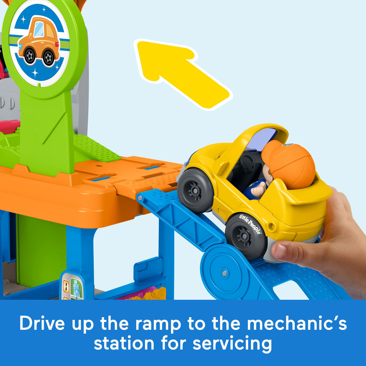 Fisher-Price Little People Fillin’ Fun Service Station Toddler Playset, 1 Toy Car & 2 Figures