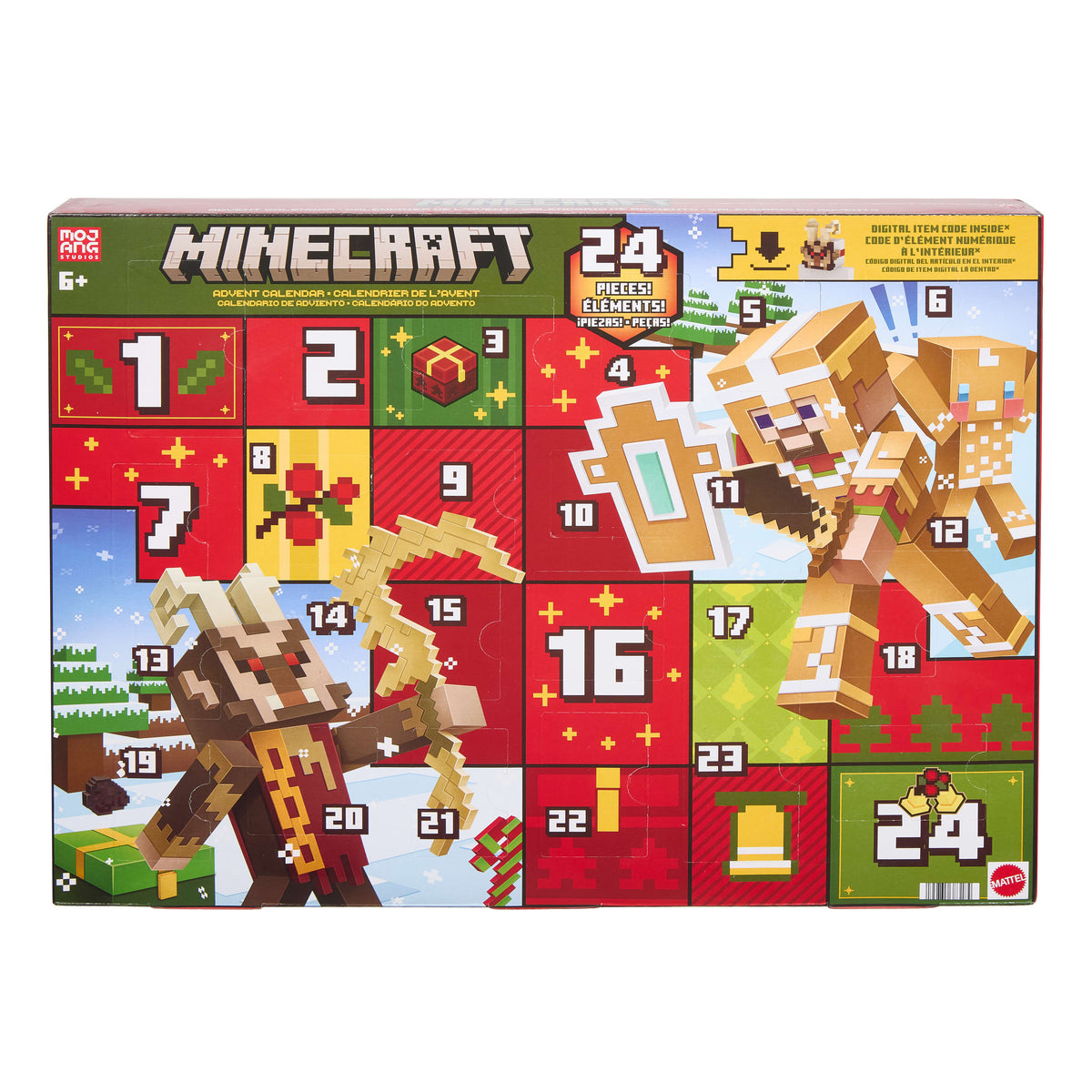Minecraft Advent Calendar, 3 3.25-Inch Scale Action Figures, 15 Accessories, 5 Stickers & Digital Item Code