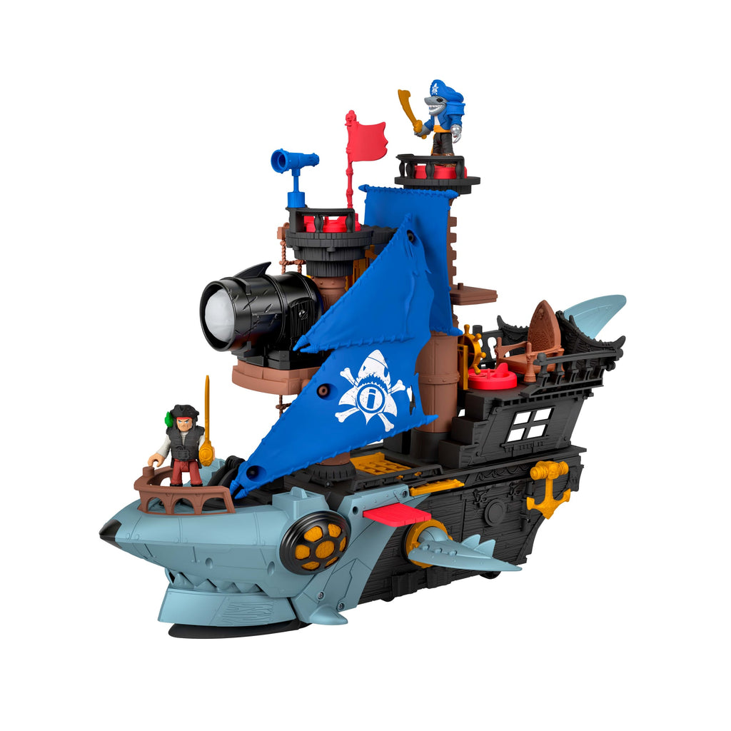 Coffret de Jeu Bateau-Pirate Requin Imaginext Avec 2 Figurines Articulées, Bateau Jouet et Accessoires