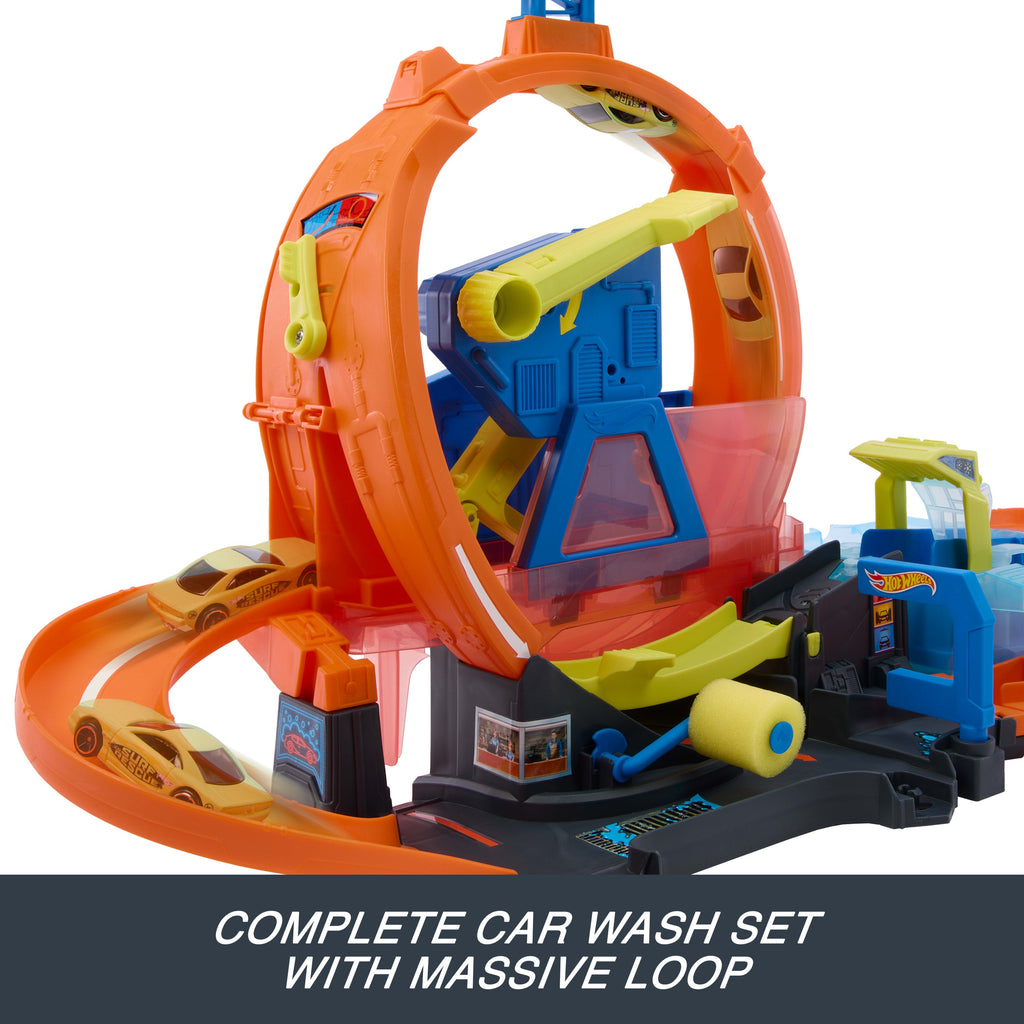 Hot Wheels City MEGA Loop Car Wash Playset & 1 Hot Wheels Color Shifters in 1:64 Scale