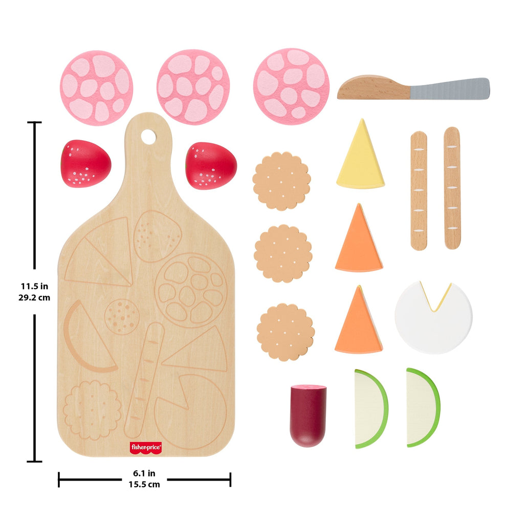 Fisher-Price Wooden Charcuterie Board Pretend Playset For Kids With 19 Wood & Fabric Pieces