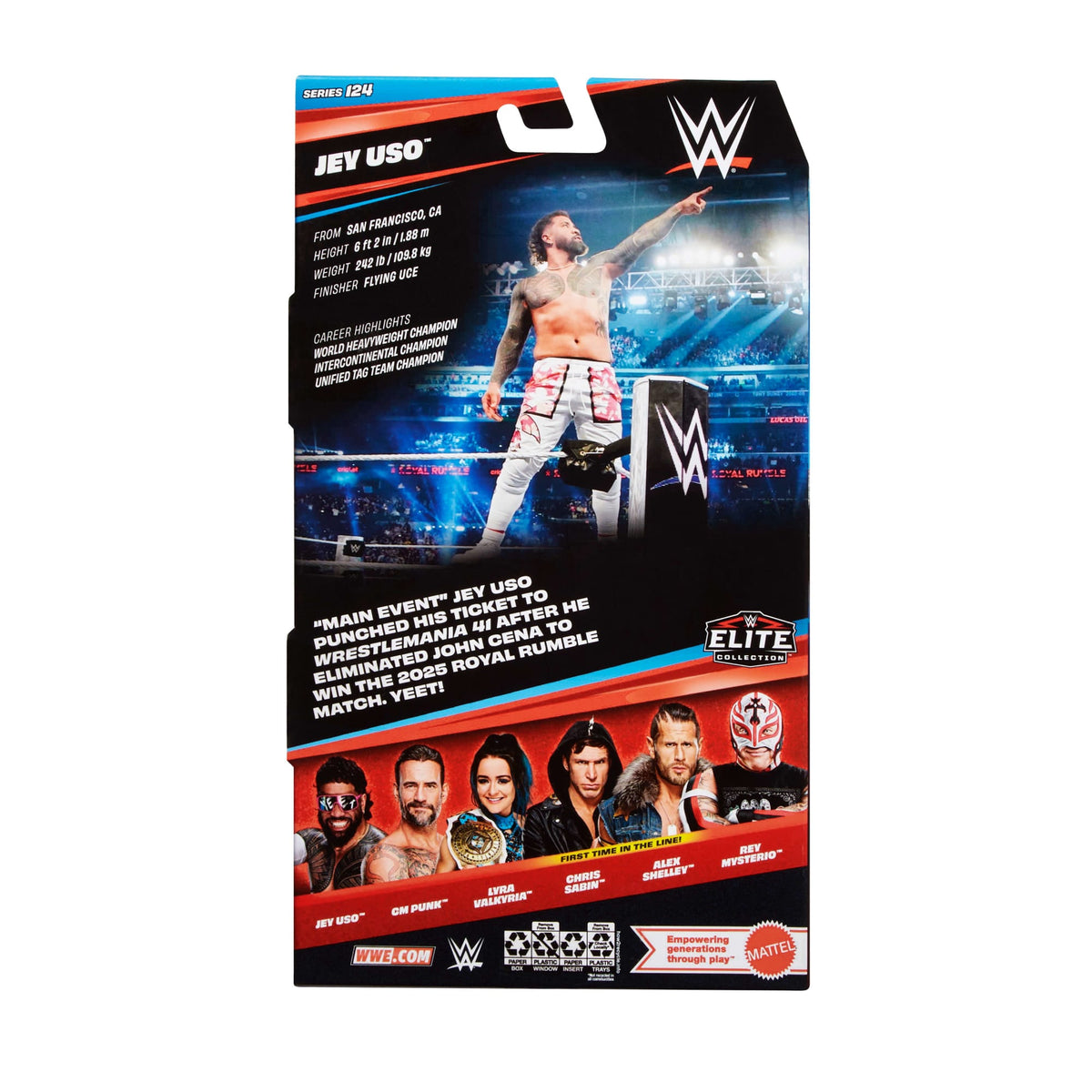 WWE Elite Jey Uso Action Figure, Series #124 Set, 6-Inch Collectible With Articulation & Accessories