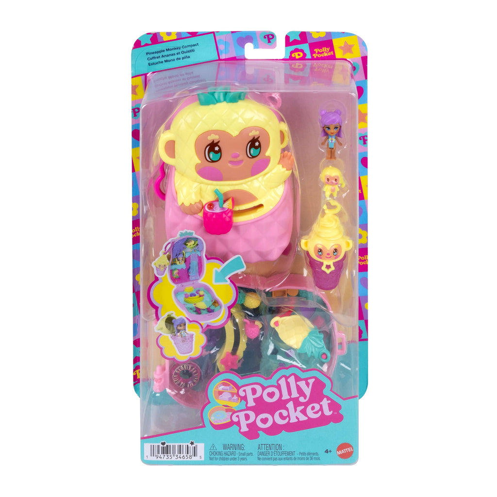 Polly Pocket Pineapple Monkey Compact Playset With 1 Micro Doll And Pet, Travel Toy With Fruit Accessories