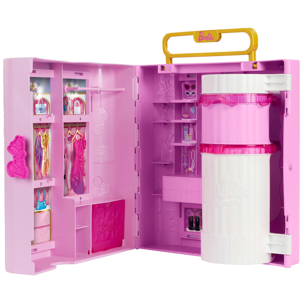 Barbie Closet With Spin & Style Feature, Vanity, Ottoman, 4 Fashions, 20+ Pieces, Portable Storage