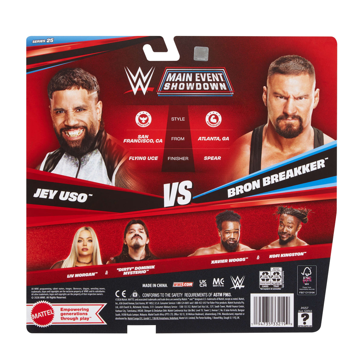WWE Main EVent Showdown Bron Breakker vs Jey Uso Action Figures Set, Series #25, 6-inch Collectibles