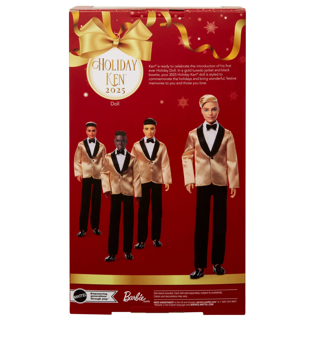 Barbie Signature 2025 Holiday Blonde Ken Collectible Fashion Doll Wearing Full Suit With Golden Jacket
