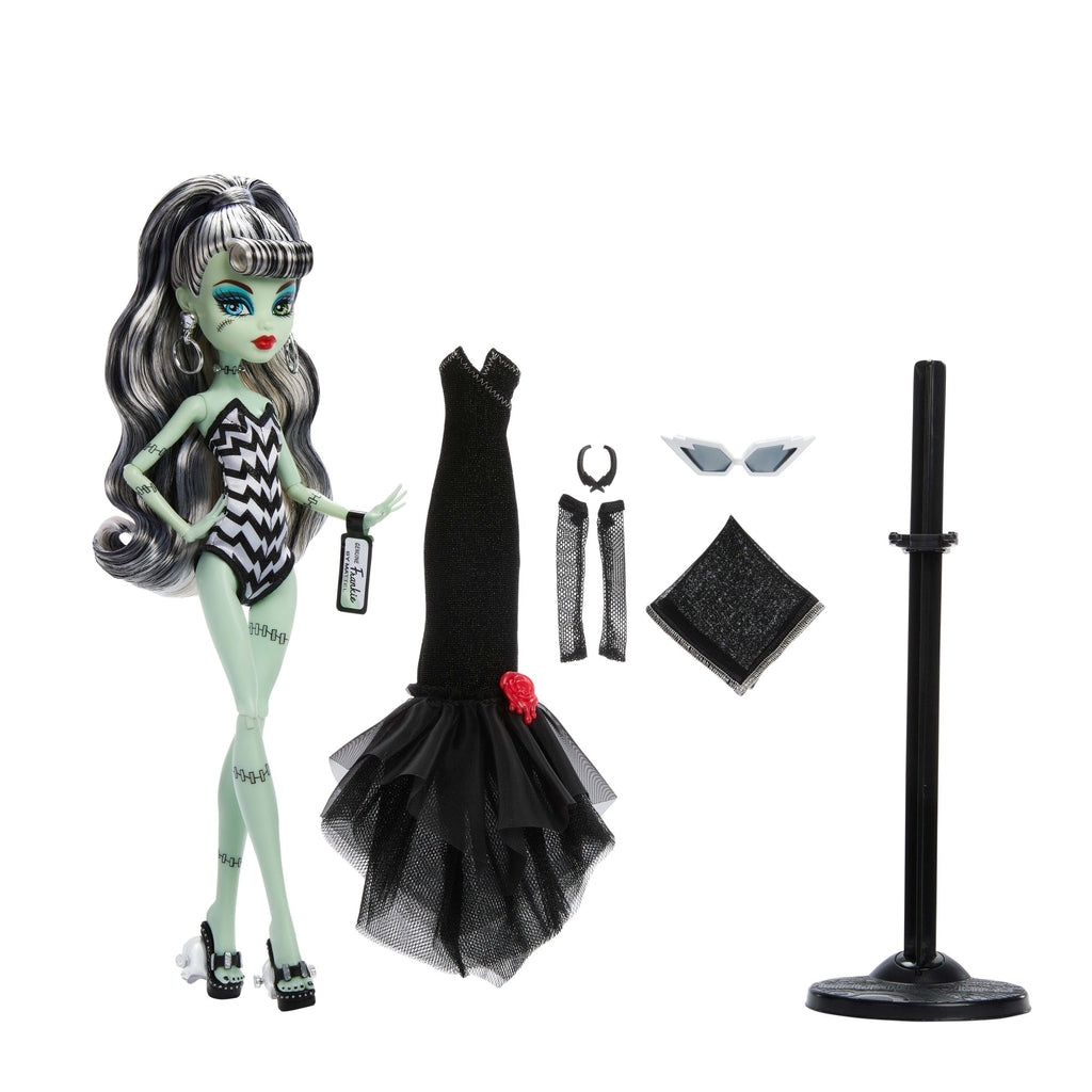 Monster High X Barbie Doll, Frankie Stein With Original Barbie Swimsuit, Black Dress And Accessories