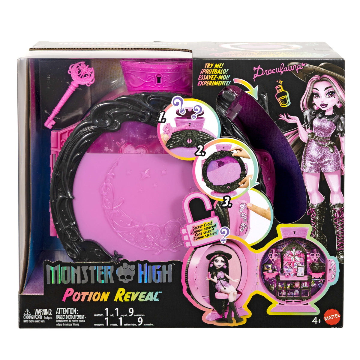 Monster High Potion Reveal Playset With Draculaura Doll & 9 Accessories, Secret Code Unboxing