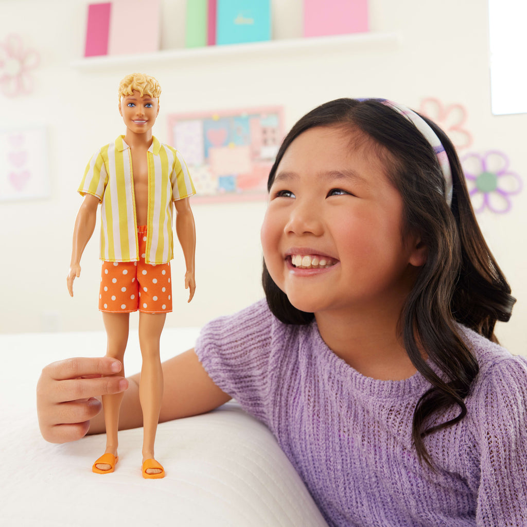 Barbie Fashionistas Style Ken Doll #252 in Orange And Yellow Polka-Dot Shorts, Yellow And White Striped Shirt, Blond Hair