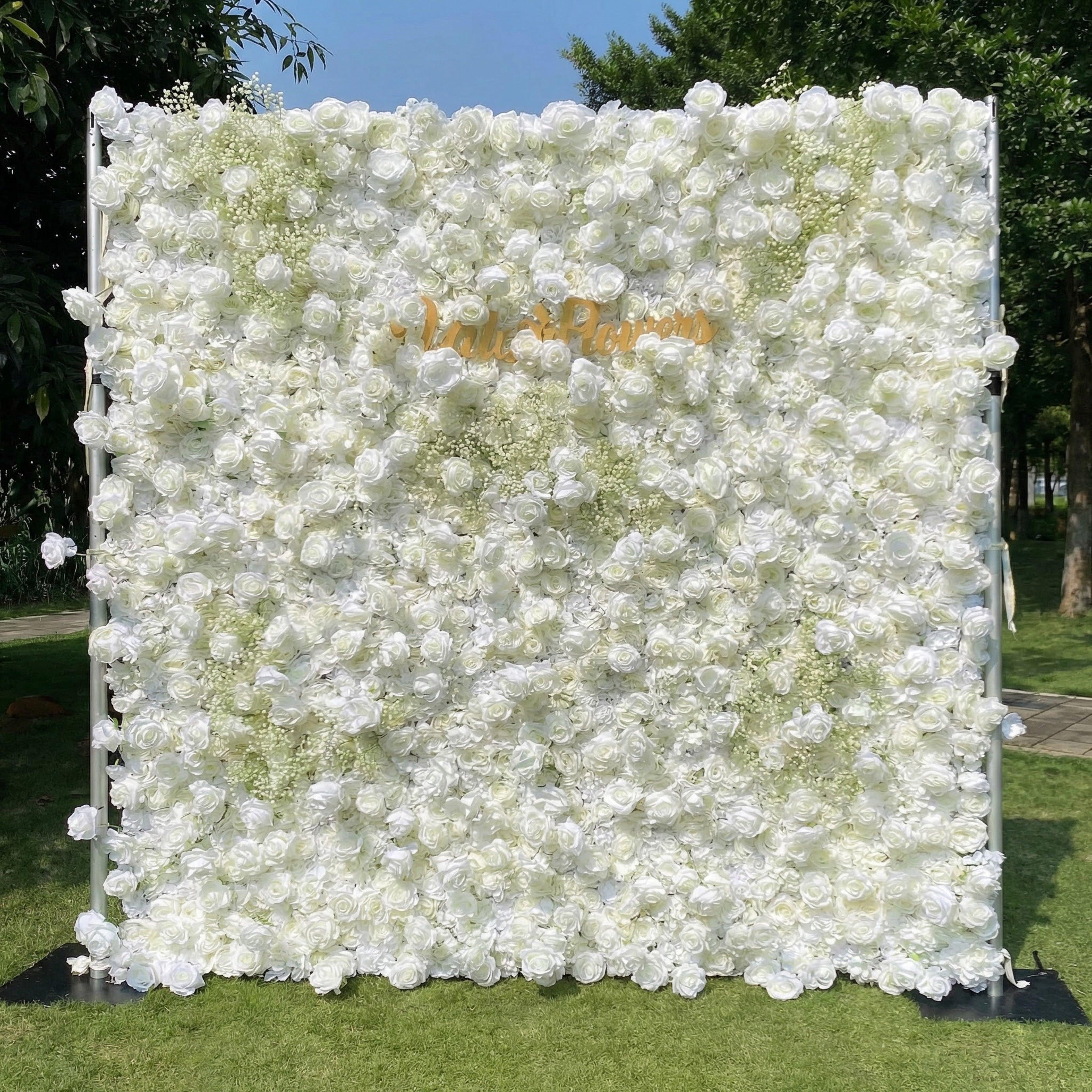 Elegant White & Green Flower Wall Backdrop - Wall - Bridal - Wedding Venues VF-340-2