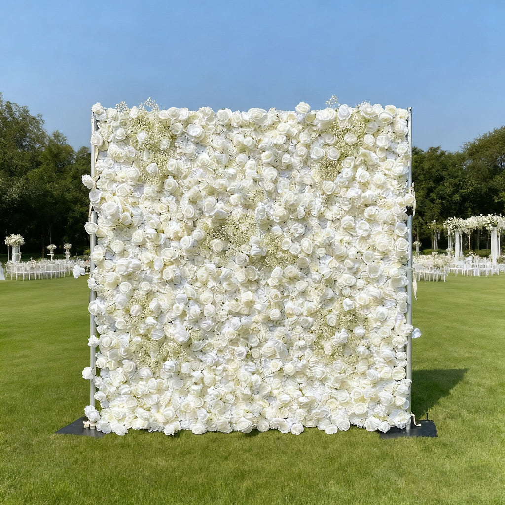 Elegant White & Green Flower Wall Backdrop - Wall - Bridal - Wedding Venues VF-340-2
