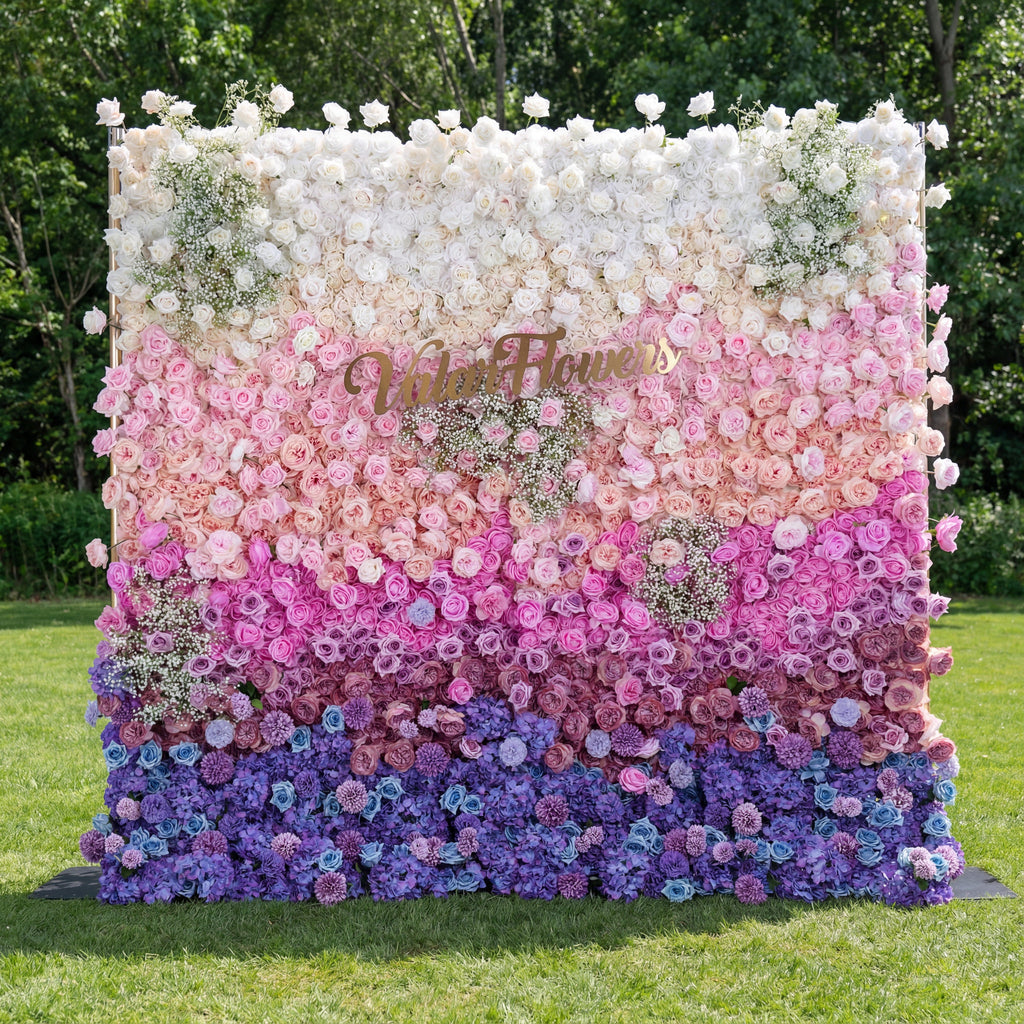 ValarFlowers Green White Pink Artificial Flower Wall Backdrop for Wedding & Event Decor VF-340