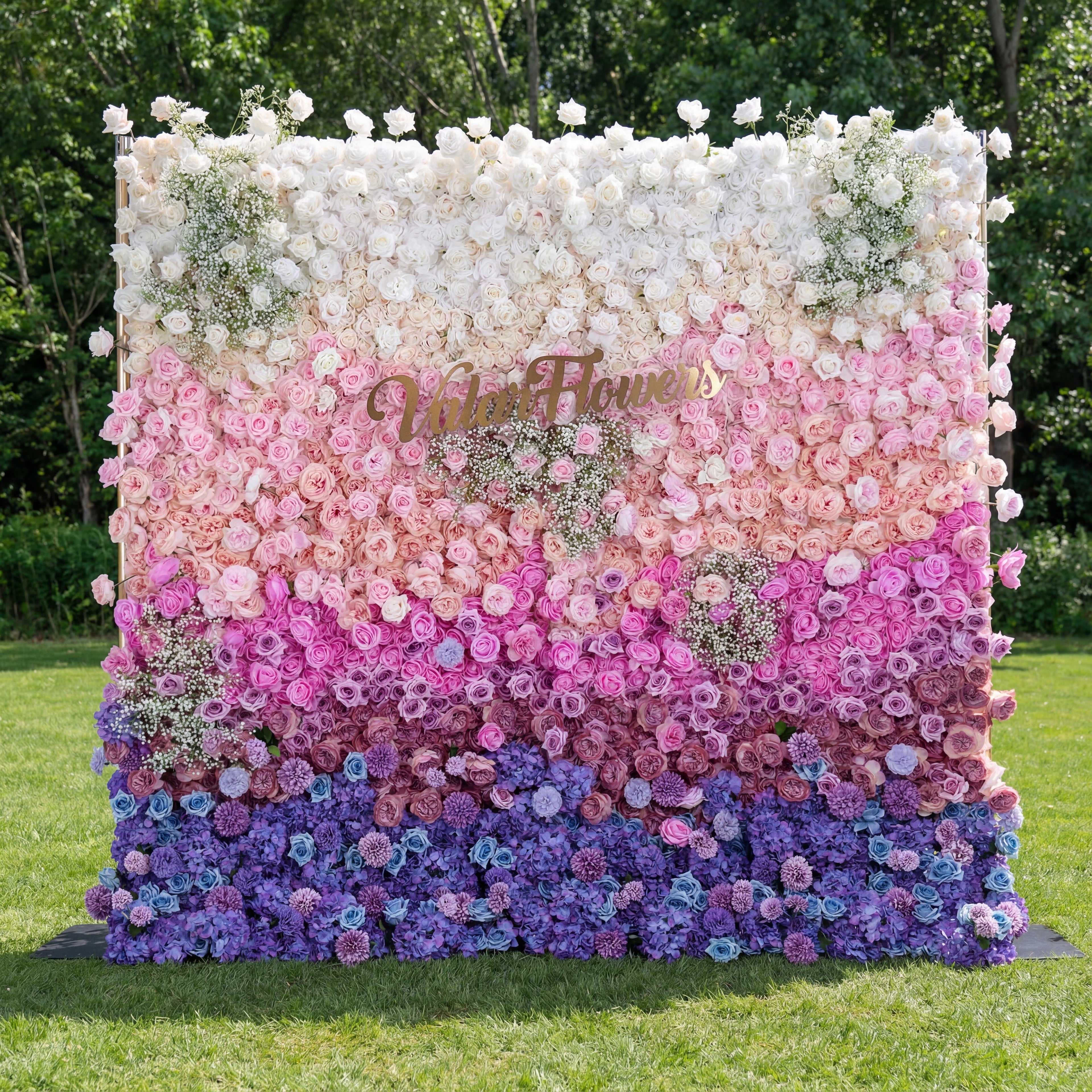 ValarFlowers Green White Pink Artificial Flower Wall Backdrop for Wedding & Event Decor VF-340
