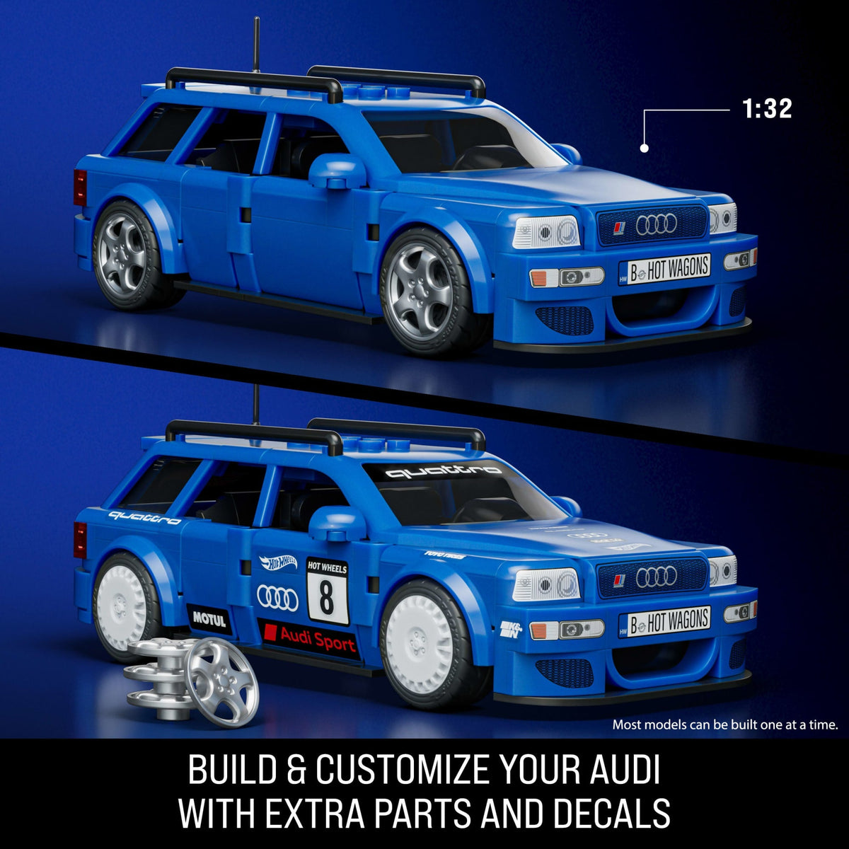 Mattel Brick Shop Hot Wheels Audi Avant RS2 Building Toy Kit (253 Pieces), For Collectors