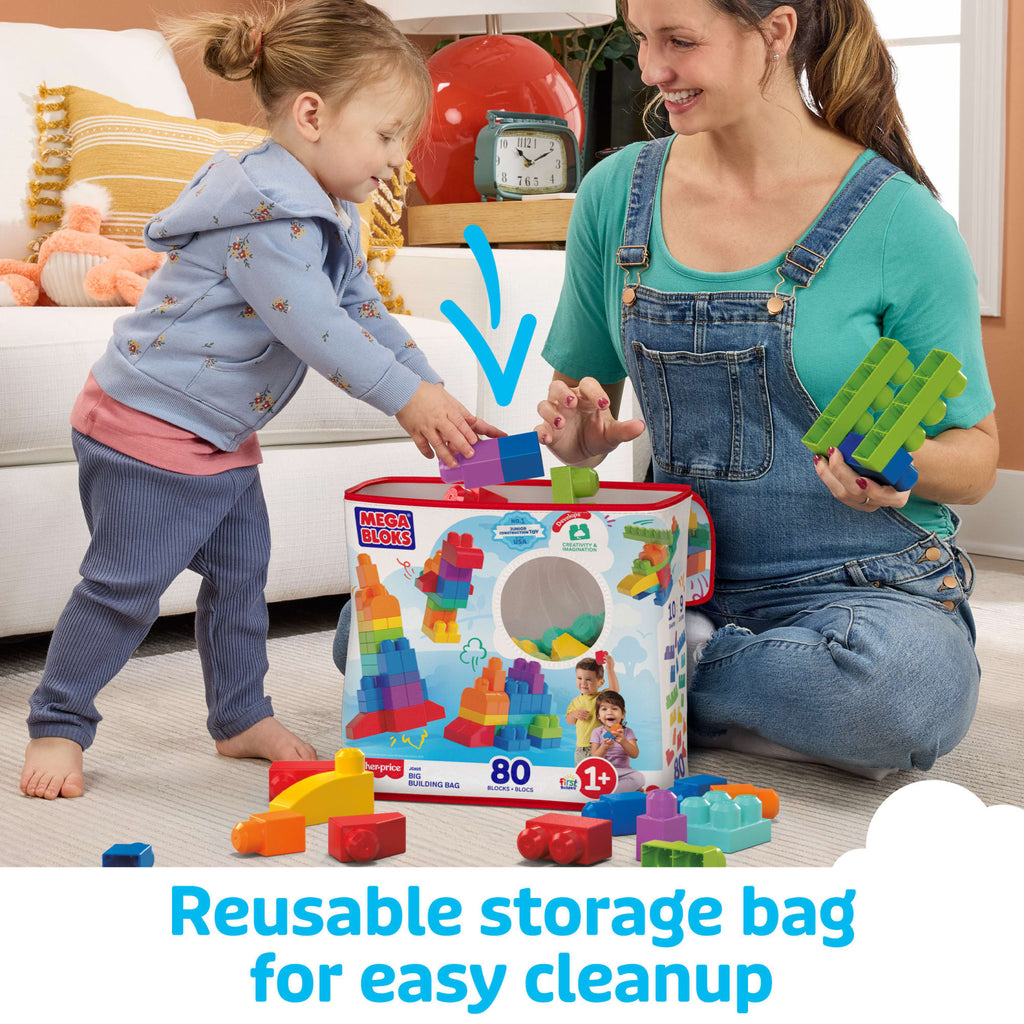 MEGA BLOKS First Builders Big Building Bag Toy Blocks With Storage Bag (80 Pieces) For Toddler