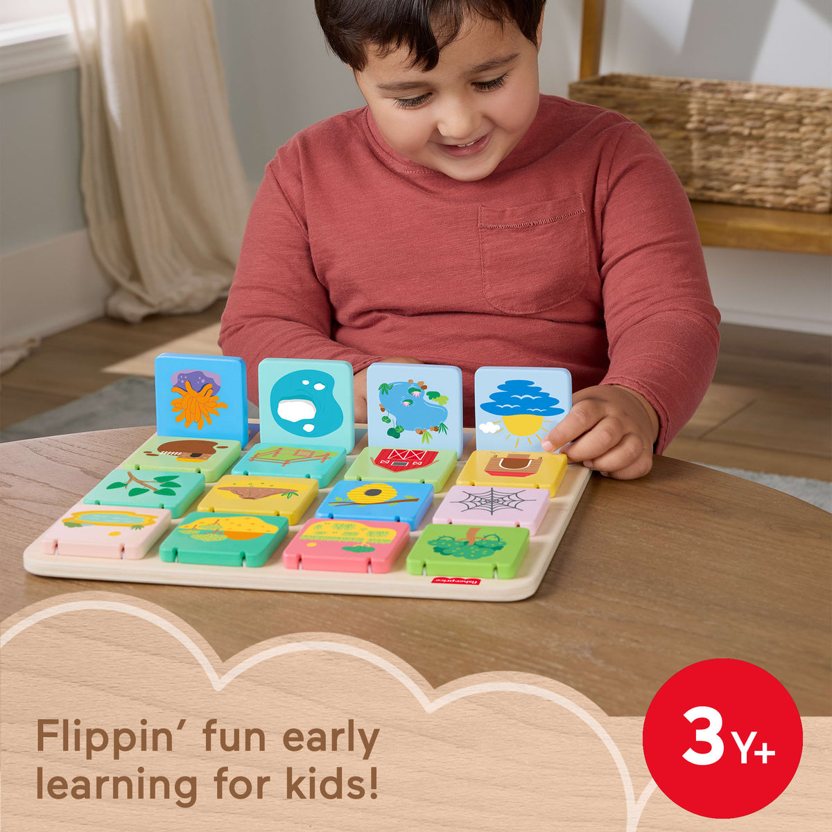 Fisher-Price Wooden Flip & Reveal Busy Activity Board, Learning Toy For Preschool Kids