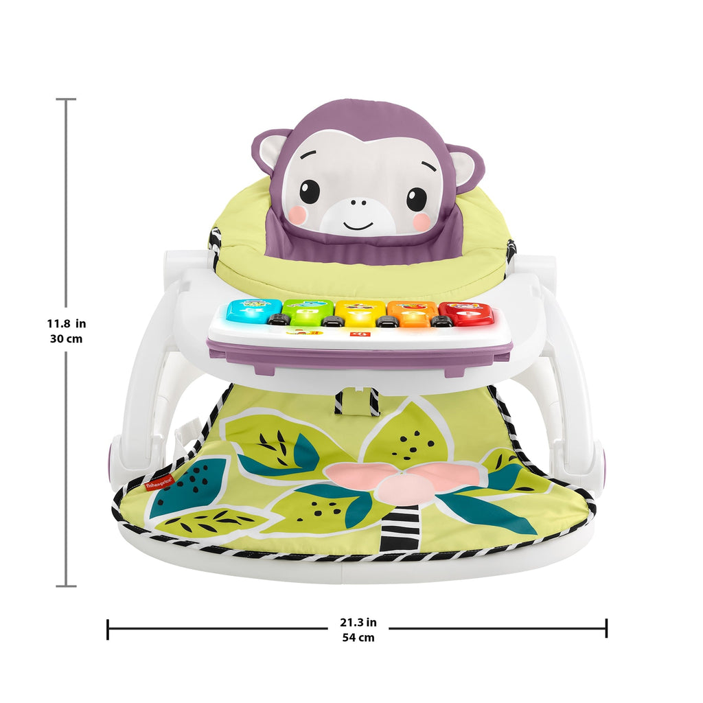 Fisher-Price Kick & Play Deluxe Sit-Me-Up Seat, Purple Monkey Baby Chair & Piano Learning Toy