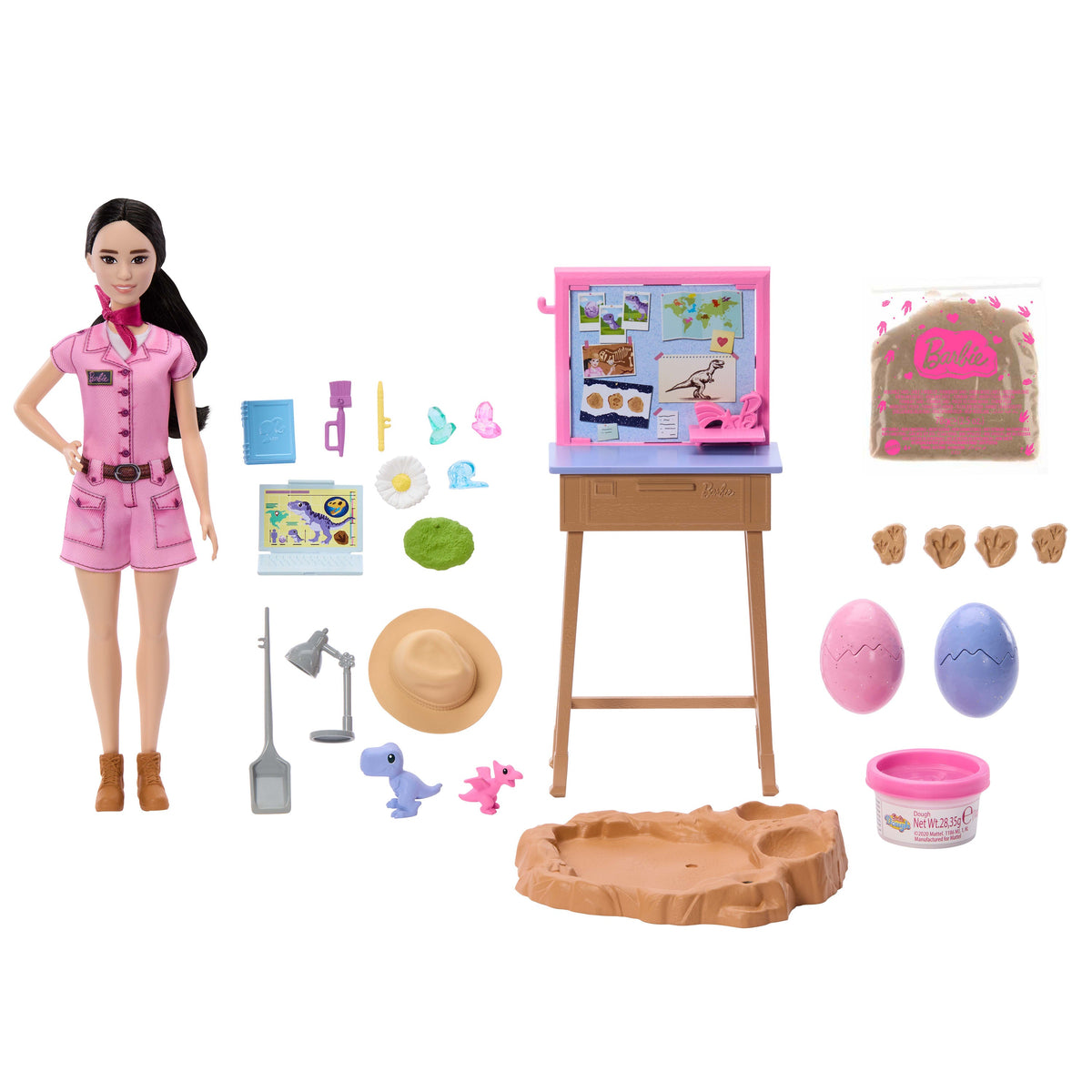Barbie Careers Fashion Doll, Stem Paleontologist With Baby Dino, Themed Outfit, Dough & Sand Playset