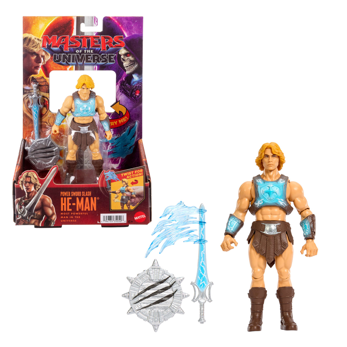 Masters Of The Universe He-Man Power Sword Slash Feature Figure Toy, 5.5 Inch Twist & Release Action