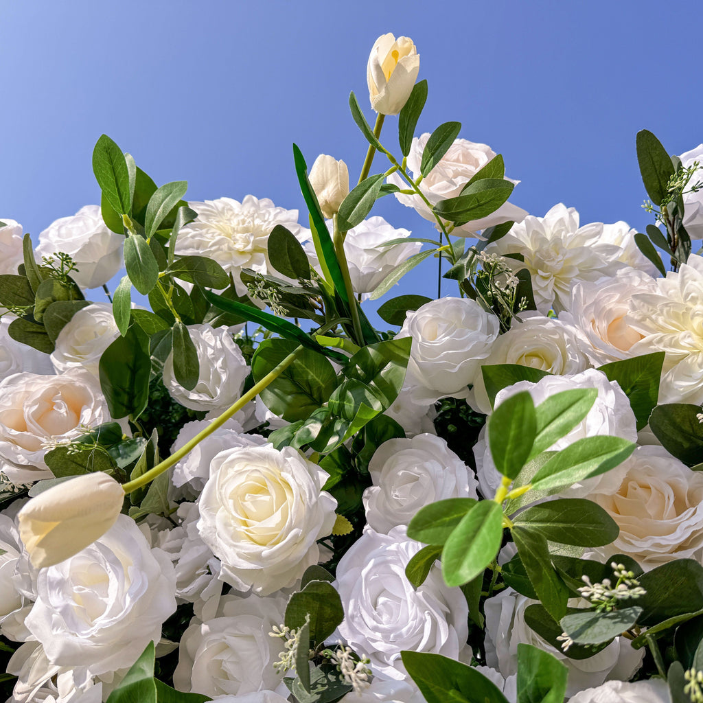 Exquisite White & Green Artificial Flower Wall - The Epitome of Elegance for Wedding and Event Decor-VF-803