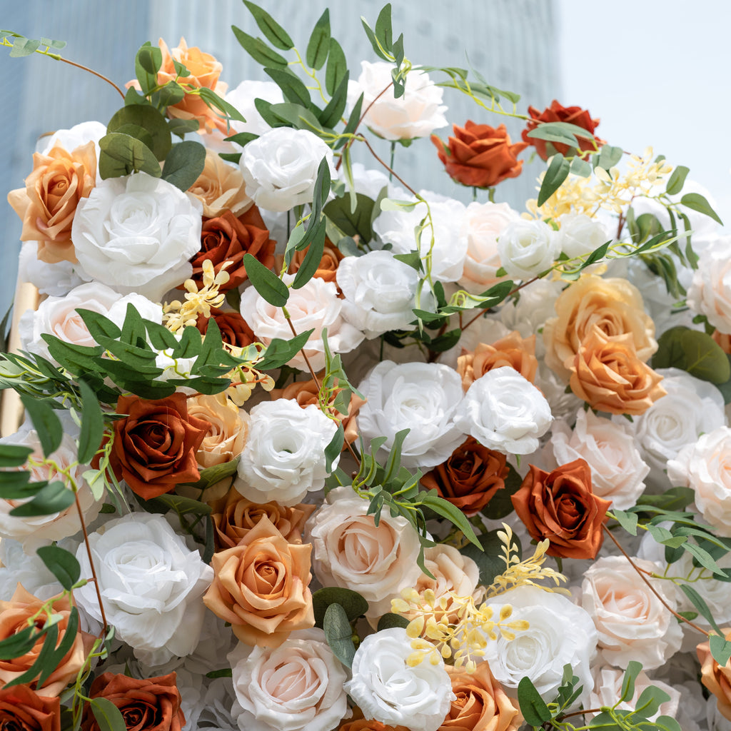 Valar Flowers Terracotta & Blush Rose Flower Wall Backdrop: Warm Rustic Bloom Display- VF-831