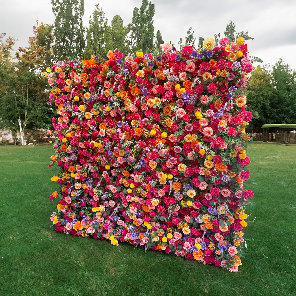 Vibrant Multicolored Artificial Flower Wall - The Epitome of Bold and Festive Style for Weddings and Events-VF-806