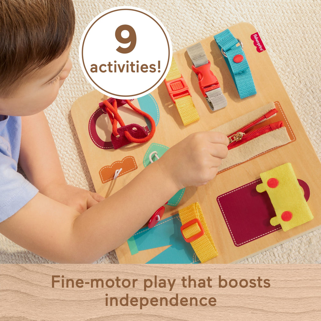 Fisher-Price Montessori Wooden Dressing Busy Board Learning Activity For Kids
