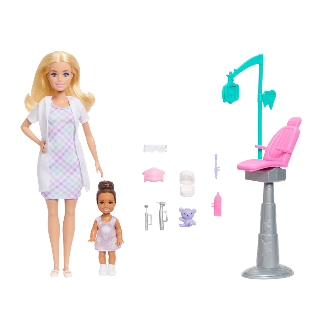 Barbie Careers Dentist Playset With Blonde Fashion Doll, Small Doll, Examination Chair & Accessories