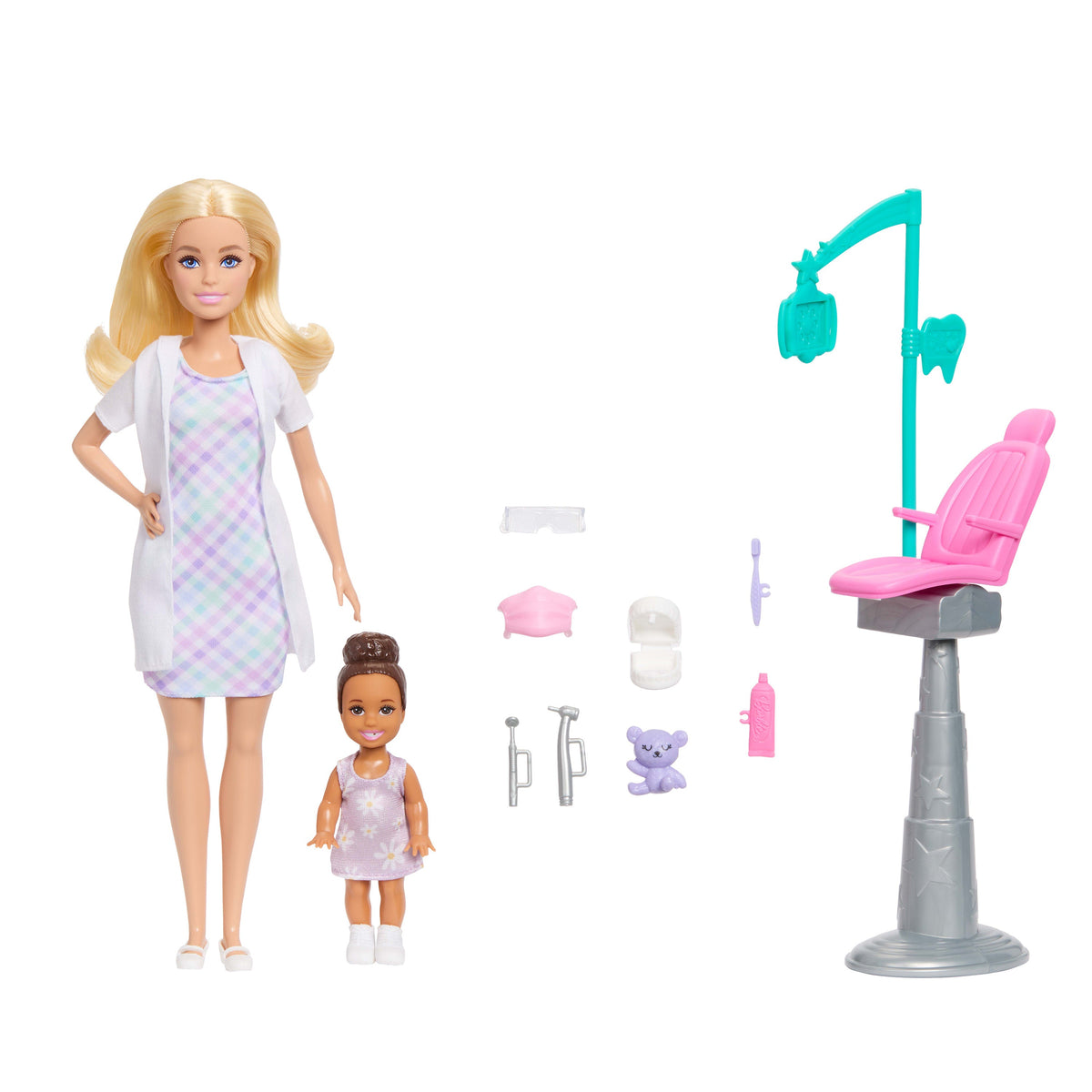 Barbie Careers Dentist Playset With Blonde Fashion Doll, Small Doll, Examination Chair & Accessories