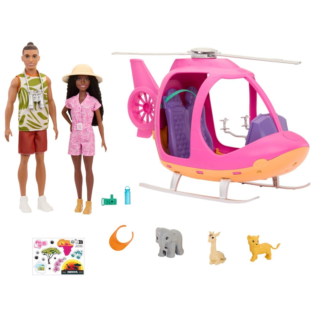 Barbie Pink Passport Kenya Adventure Dolls & Playset With Toy Helicopter & 9 Accessories