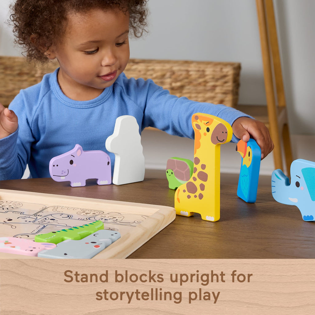 Fisher-Price Wooden Animal Puzzle, Shape-Sorting Activity For Kids, 13 Wood Pieces