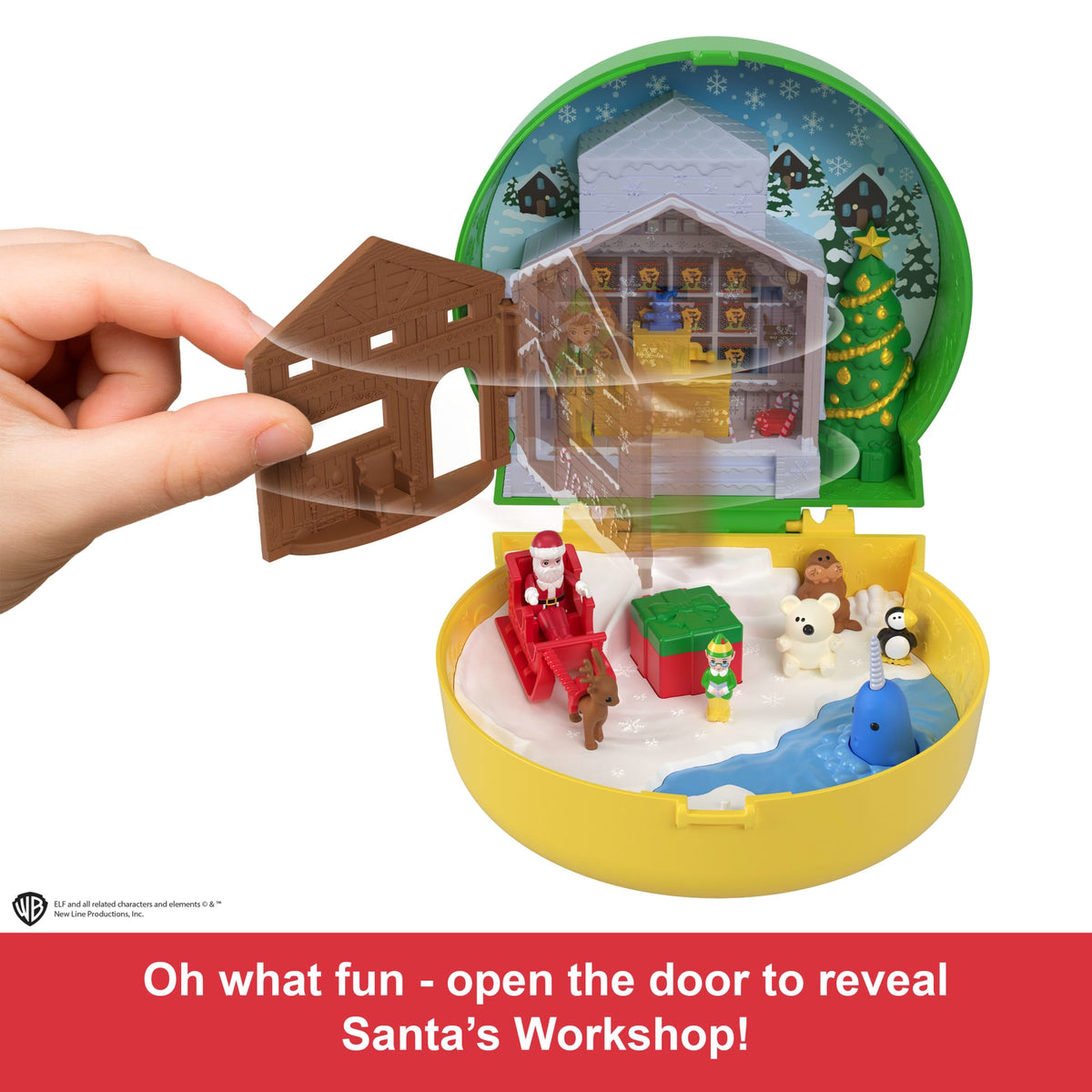 Polly Pocket Micro Buddy & Santa Dolls And Playset, Collaboration Elf Compact With 5 Accessories, Holiday Theme
