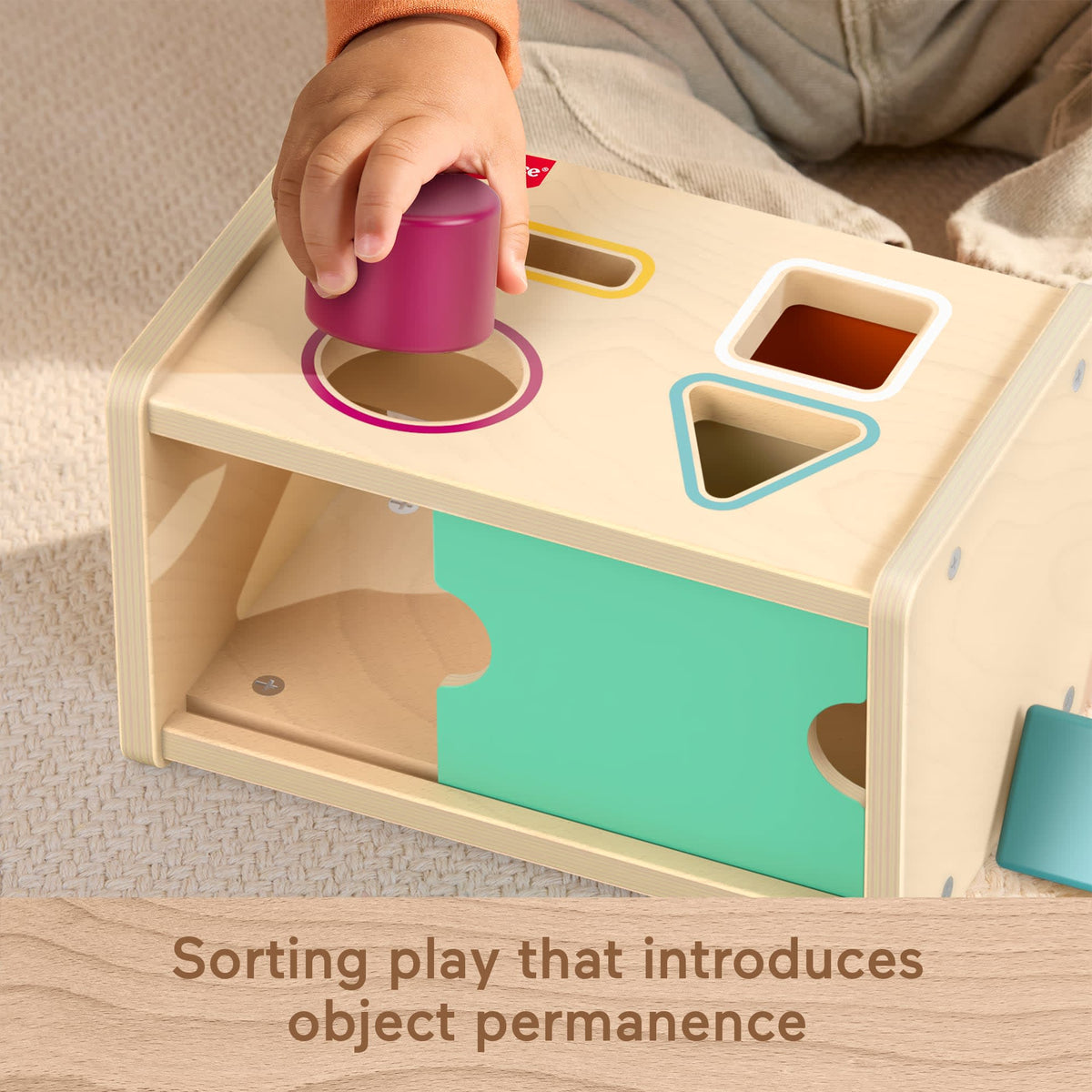 Fisher-Price Montessori Wooden Sort & Find Object Permanence Box, Baby Learning Toy