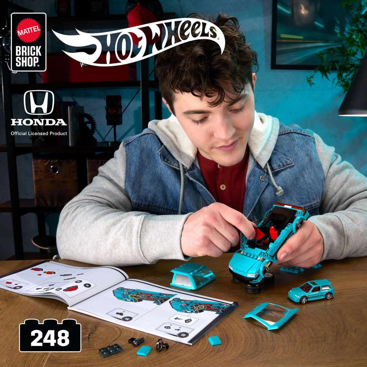 Mattel Brick Shop Hot Wheels Custom ’90 Honda Civic Ef Building Toy Kit (248 Pieces), For Collectors