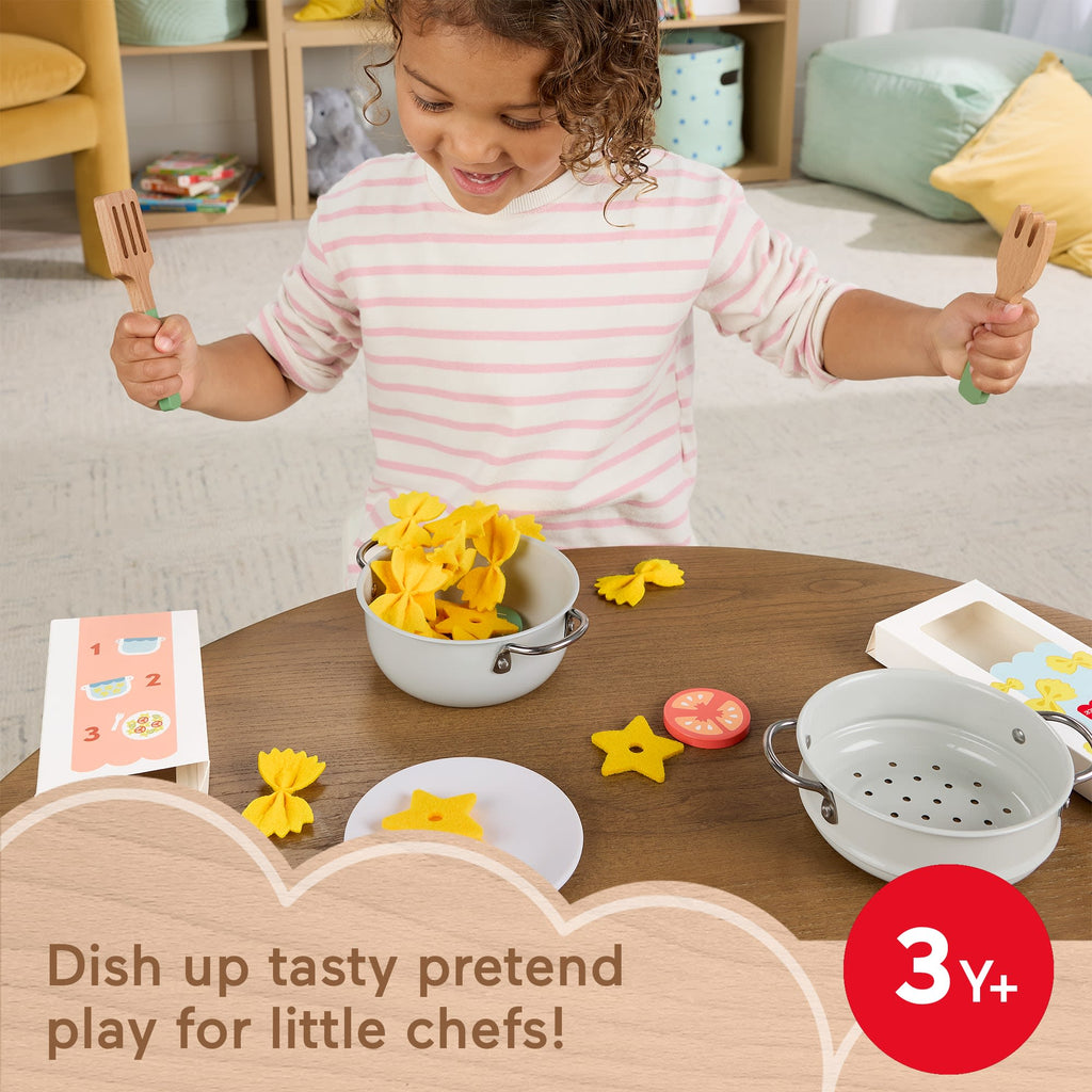 Fisher-Price Pots & Pasta Chef Set, Cooking Toy With Wooden Food For Pretend Play, 31 Pieces