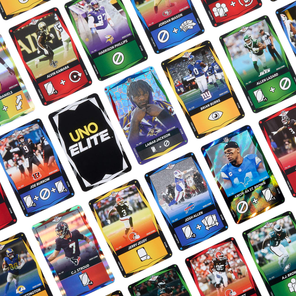 UNO Elite NFL Booster Set With 30 Elite Action Cards, 2025 Core Edition (Players May Vary)