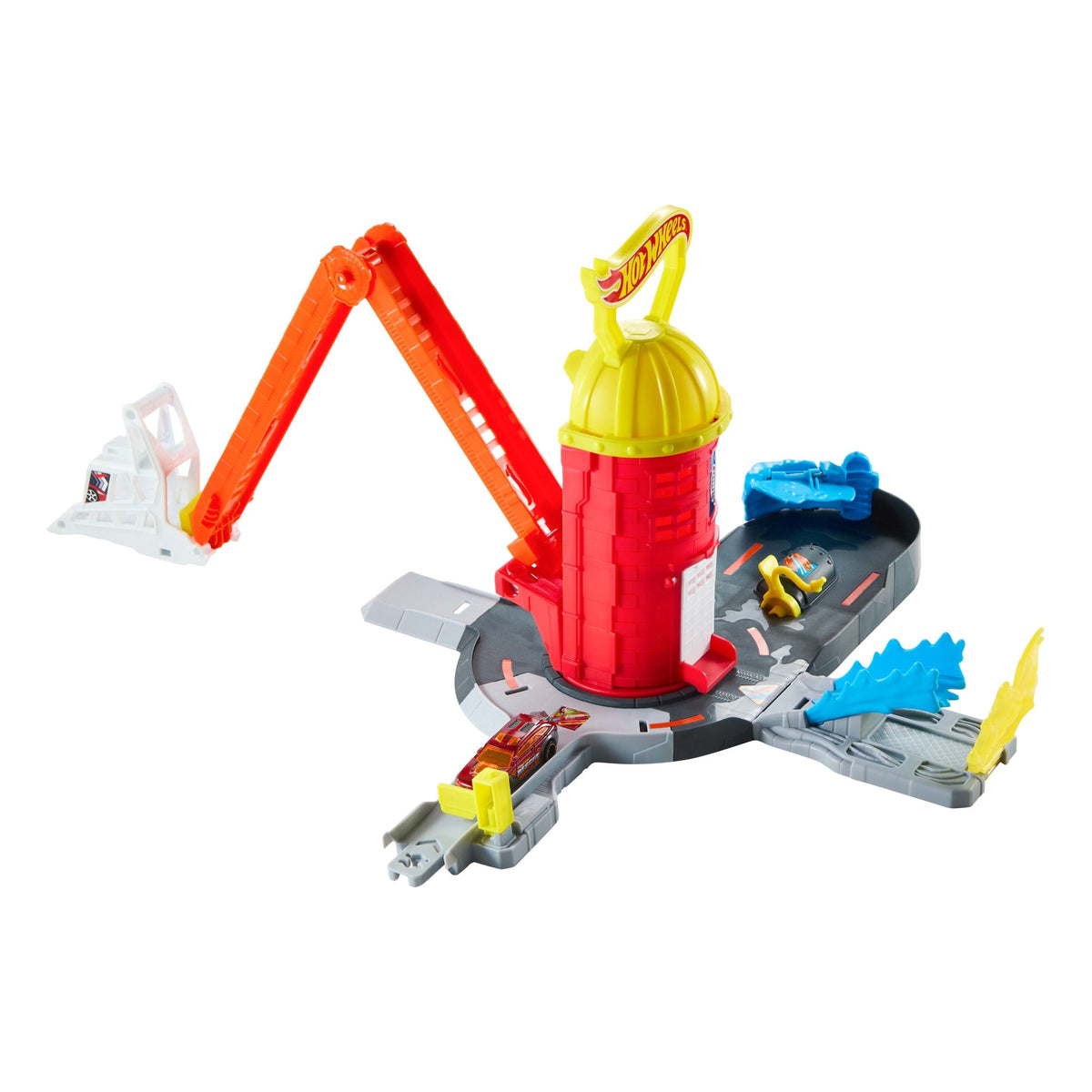 Hot Wheels City Super Fire Station Rescue Playset & 1:64 Scale Toy Car, Track Extends 16”