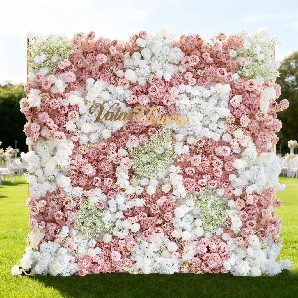 Romantic Floral Backdrop - Blush Nude and White Artificial Flower Wall for Weddings. Events. and Special Occasions-VF-418
