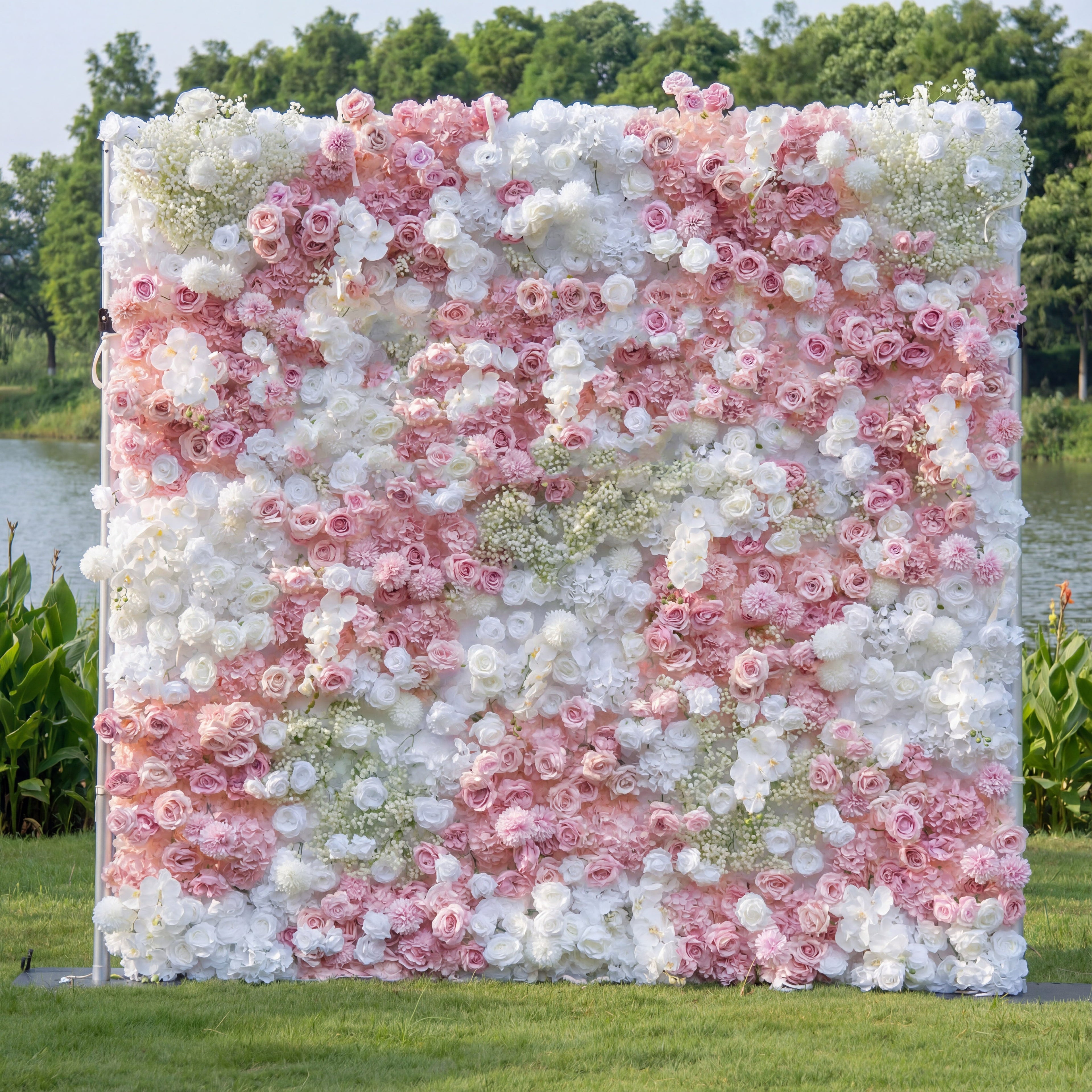 Romantic Floral Backdrop - Blush Nude and White Artificial Flower Wall for Weddings. Events. and Special Occasions-VF-418