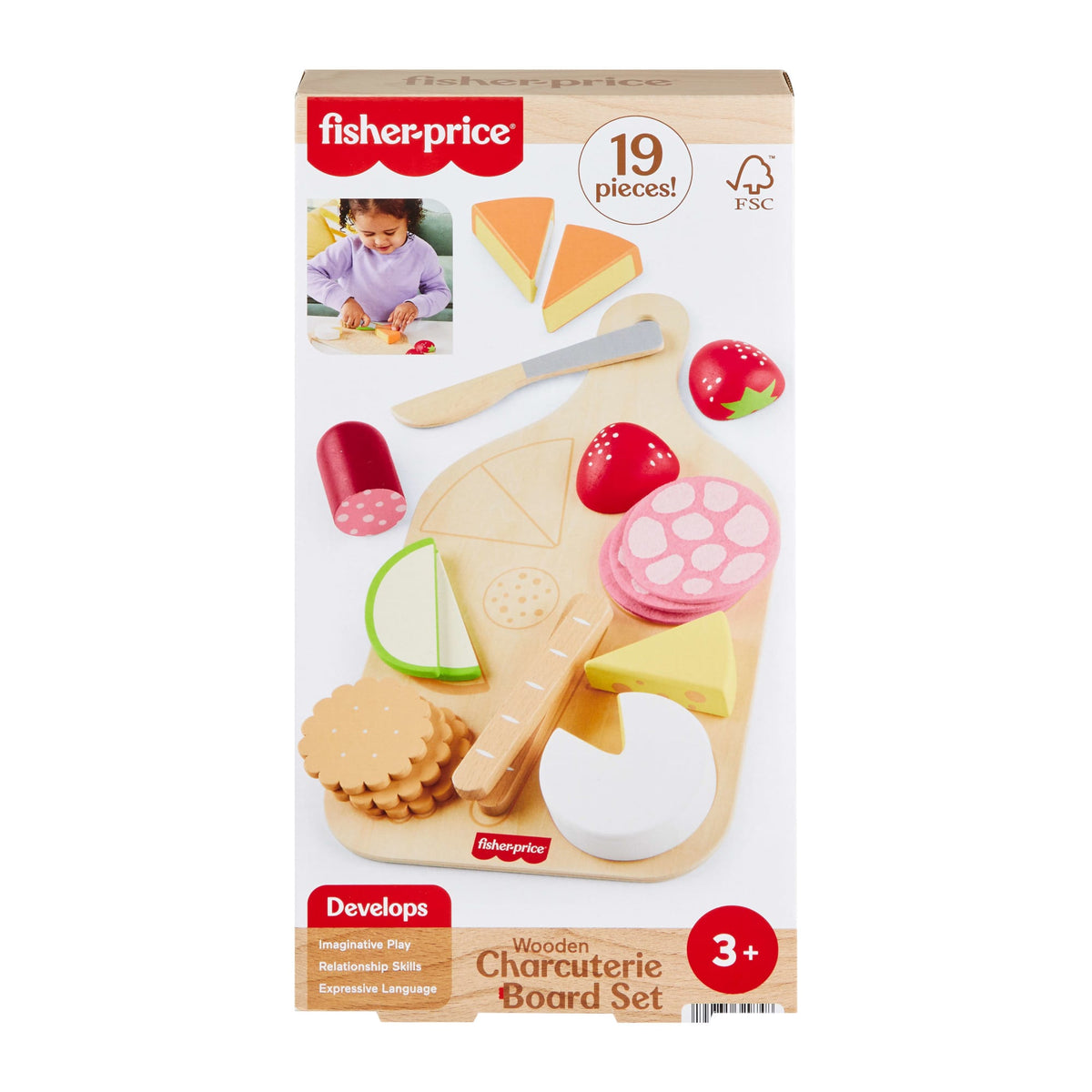 Fisher-Price Wooden Charcuterie Board Pretend Playset For Kids With 19 Wood & Fabric Pieces